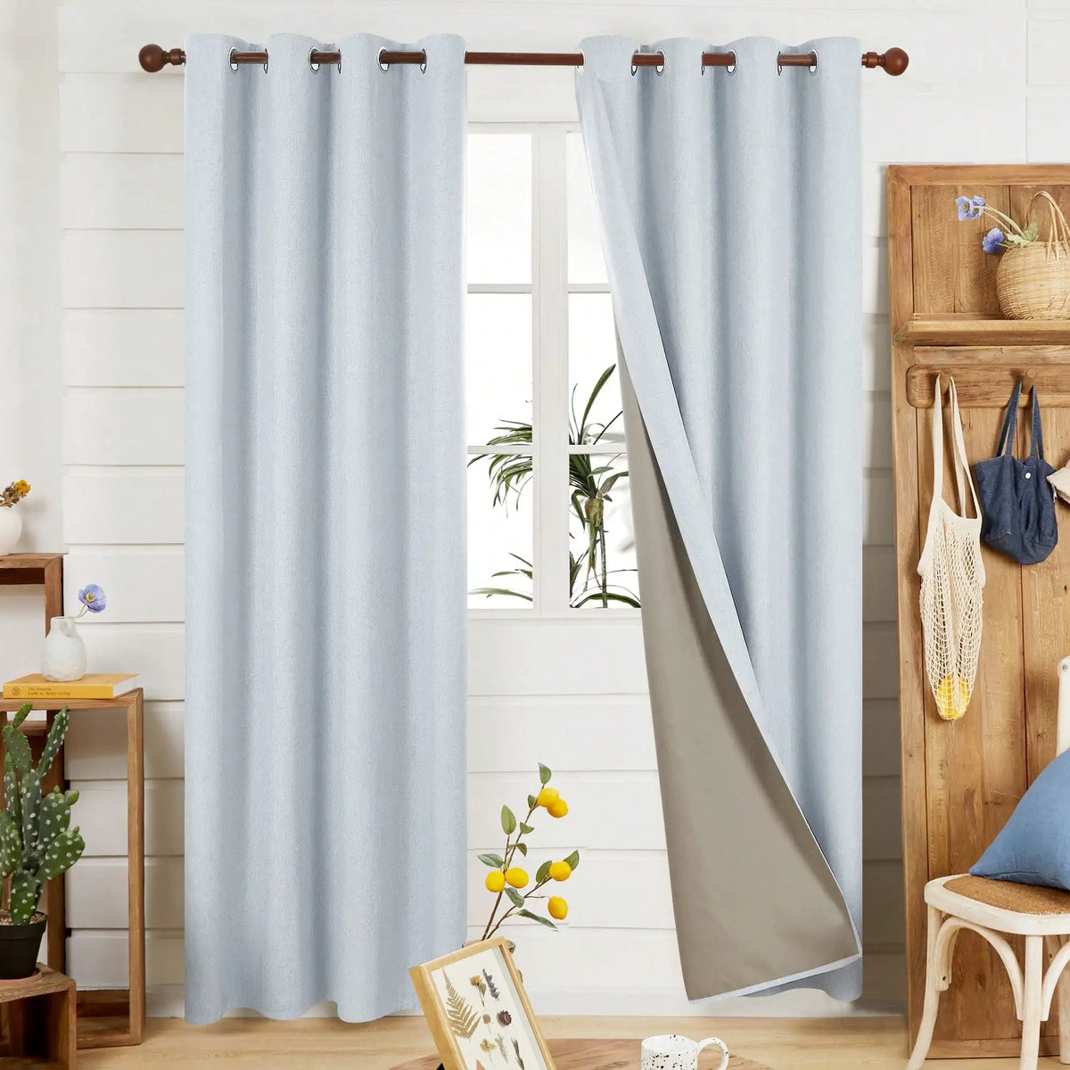 Set of 2 52-Inch Faux-Linen Blackout Curtains