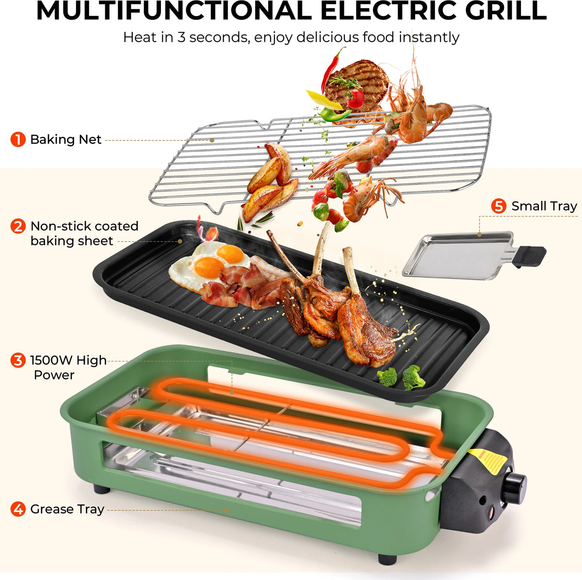 Smokeless Electric Grill with Removable Griddle