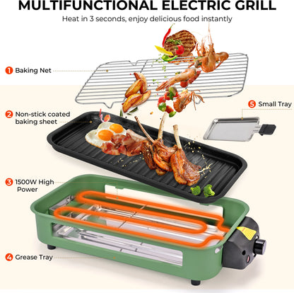 Smokeless Electric Grill with Removable Griddle