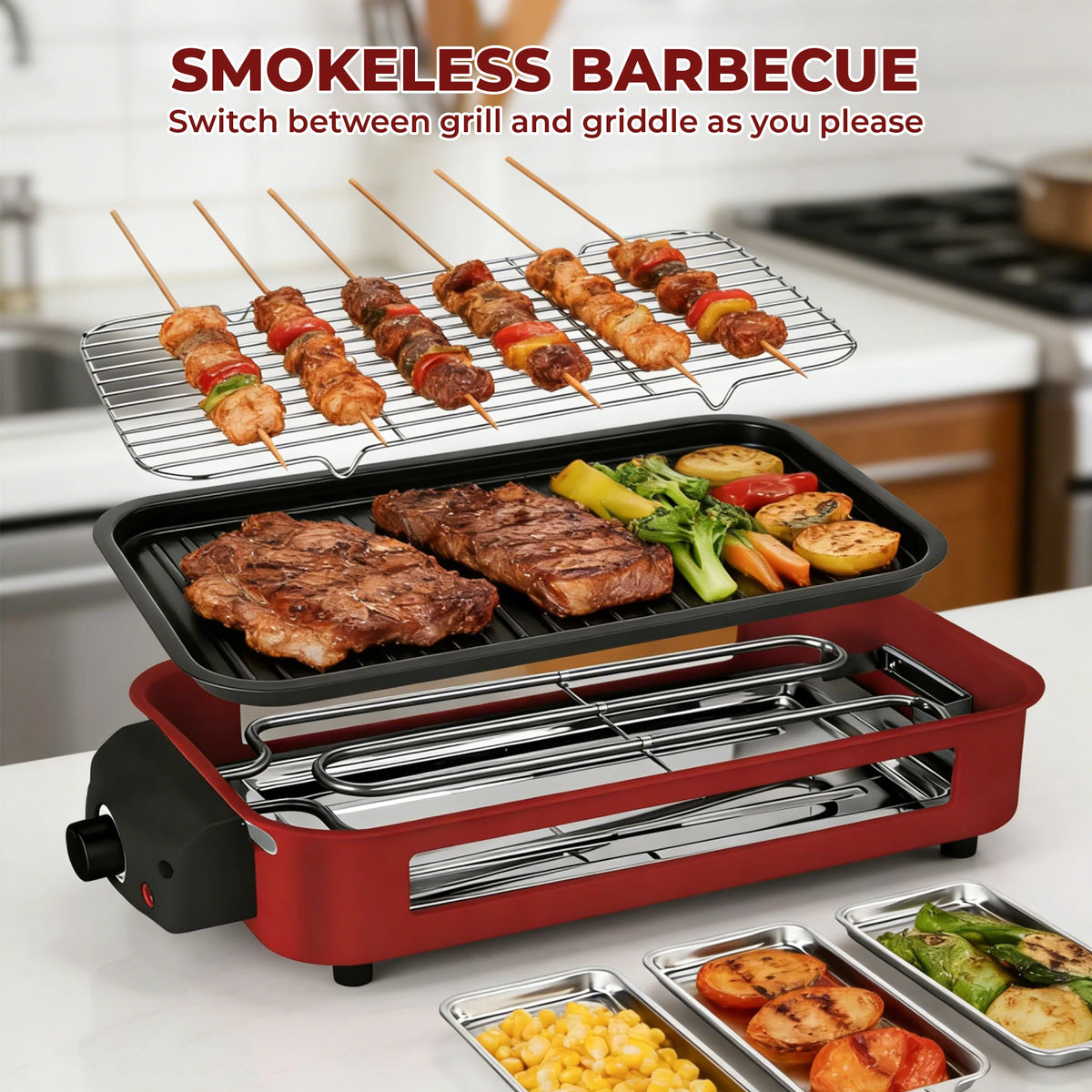 Smokeless Electric Grill with Removable Griddle