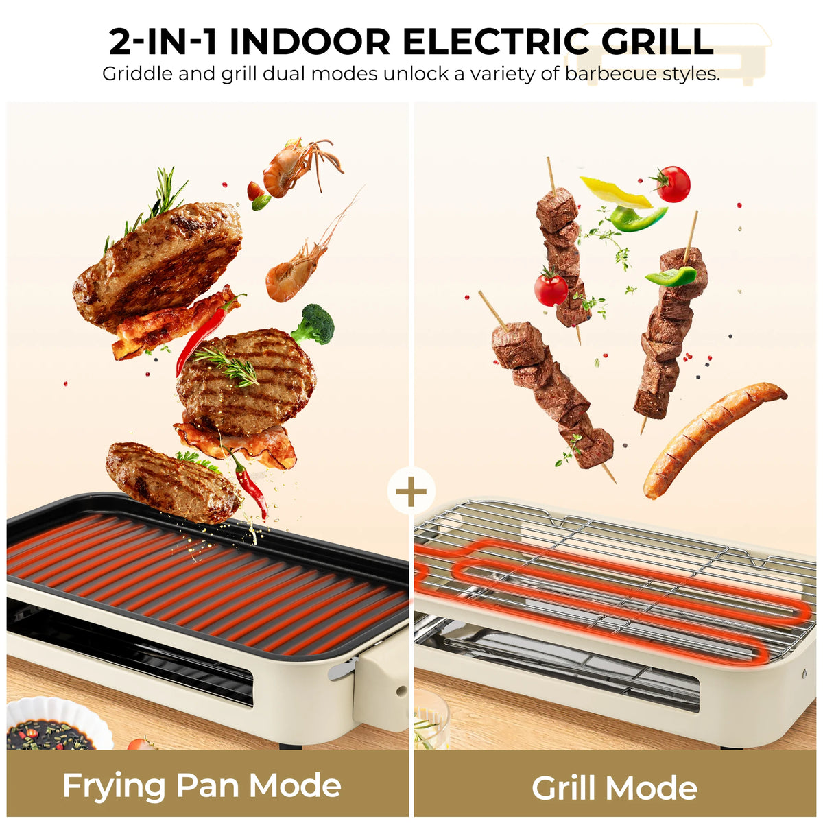 Smokeless Electric Grill with Removable Griddle