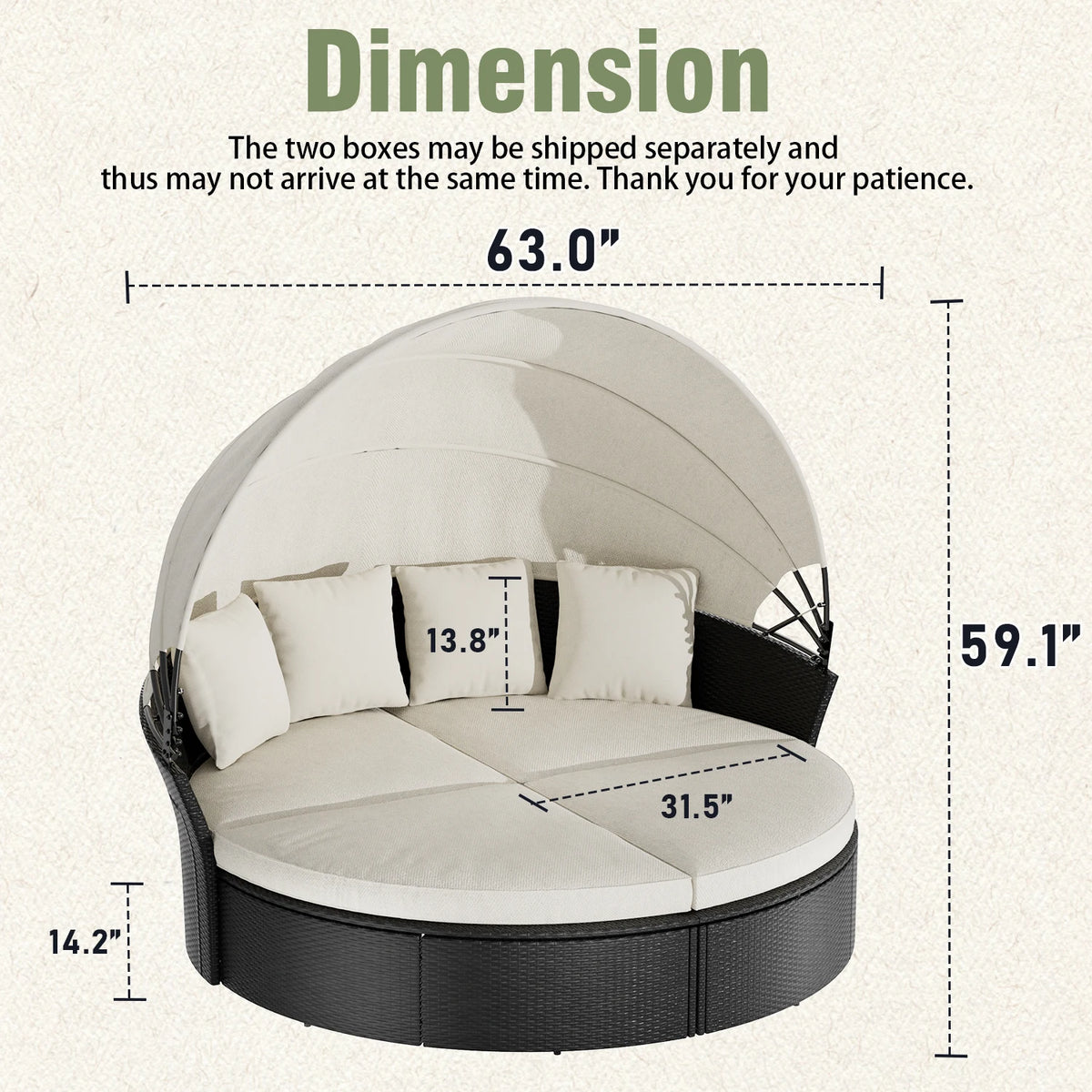 Round Rattan Patio Daybed with Adjustable Canopy