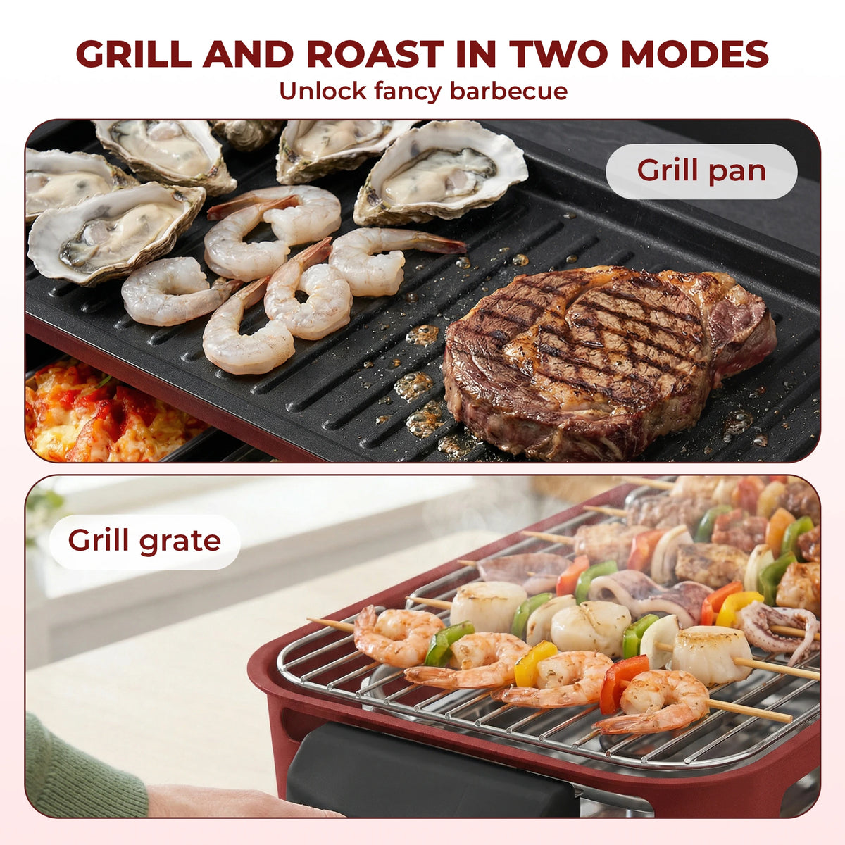 Smokeless Electric Grill with Removable Griddle