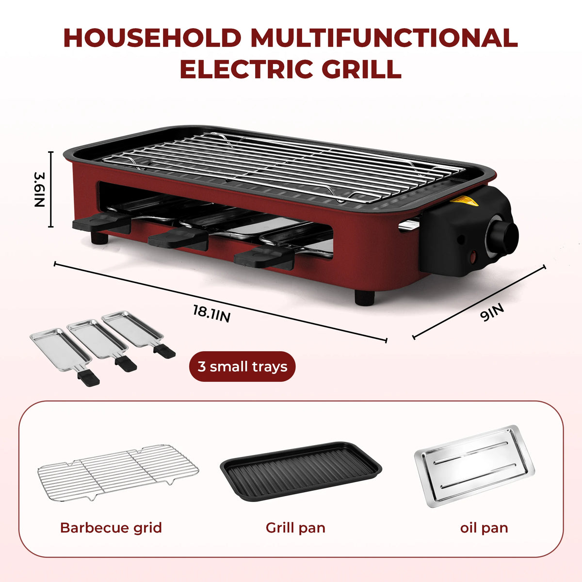 Smokeless Electric Grill with Removable Griddle