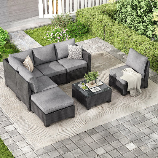 Patio Sectional Sofa Set with Ottoman