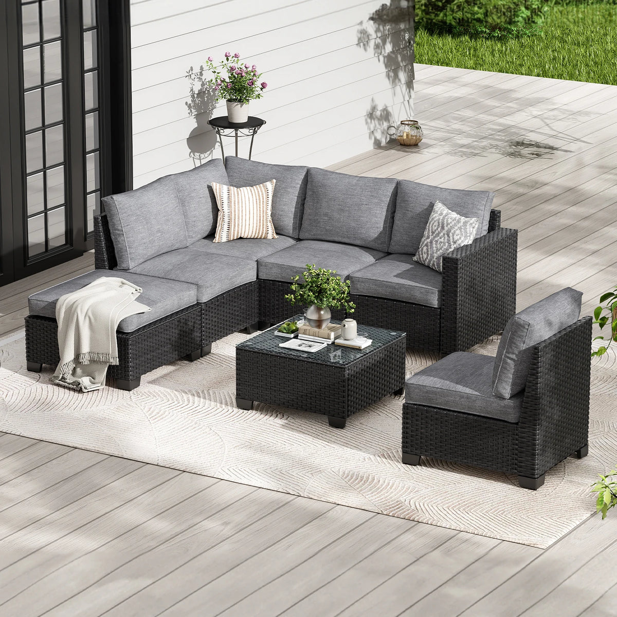 Patio Sectional Sofa Set with Ottoman