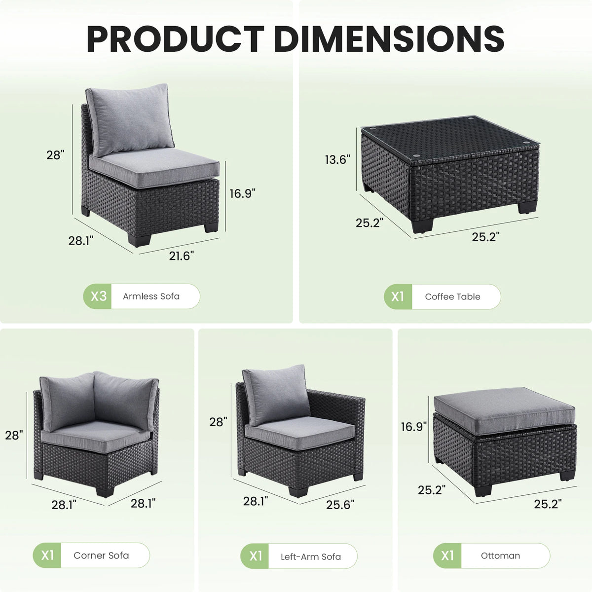 Patio Sectional Sofa Set with Ottoman