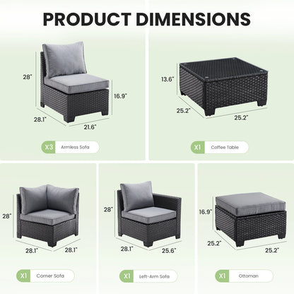 Patio Sectional Sofa Set with Ottoman
