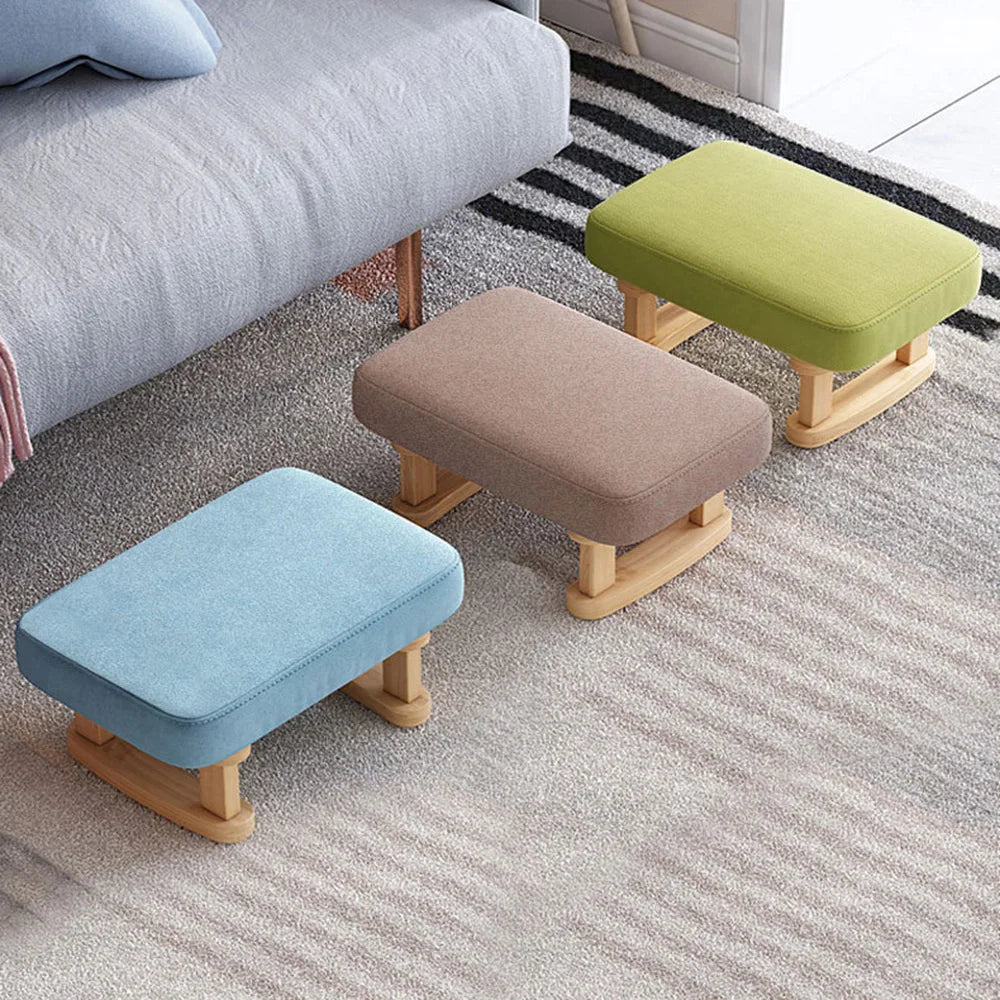 Solid Wood Rocking Footstool with Linen Cushion