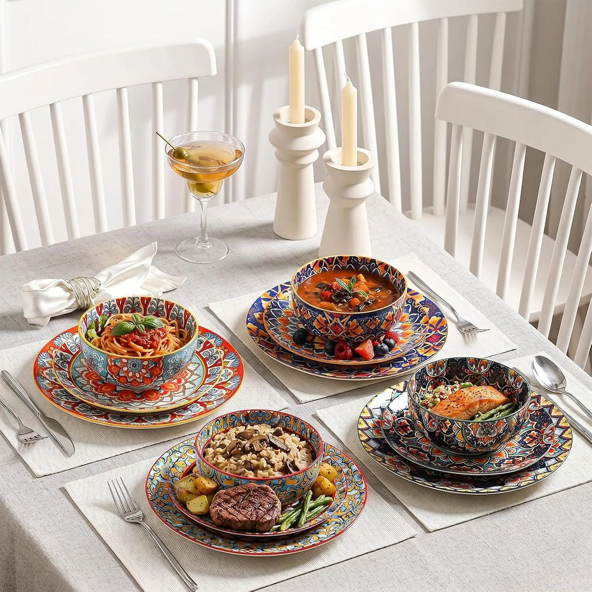 12-Piece Bohemian Porcelain Dinnerware Set for 4