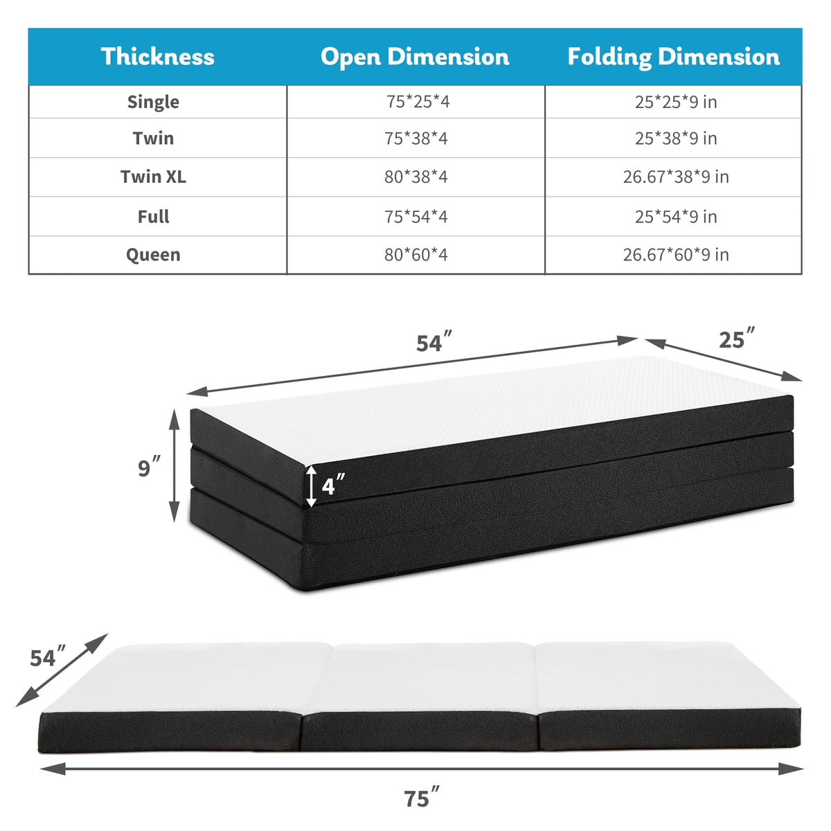 Tri-Fold Portable Floor Mattress