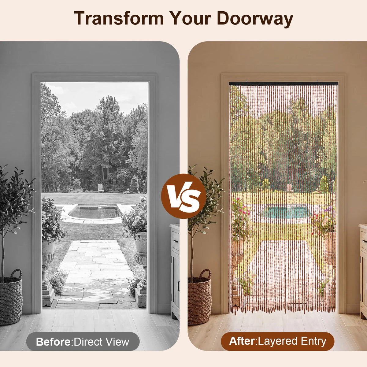 78.7 x 35.4-Inch Bamboo Beaded Door Curtain