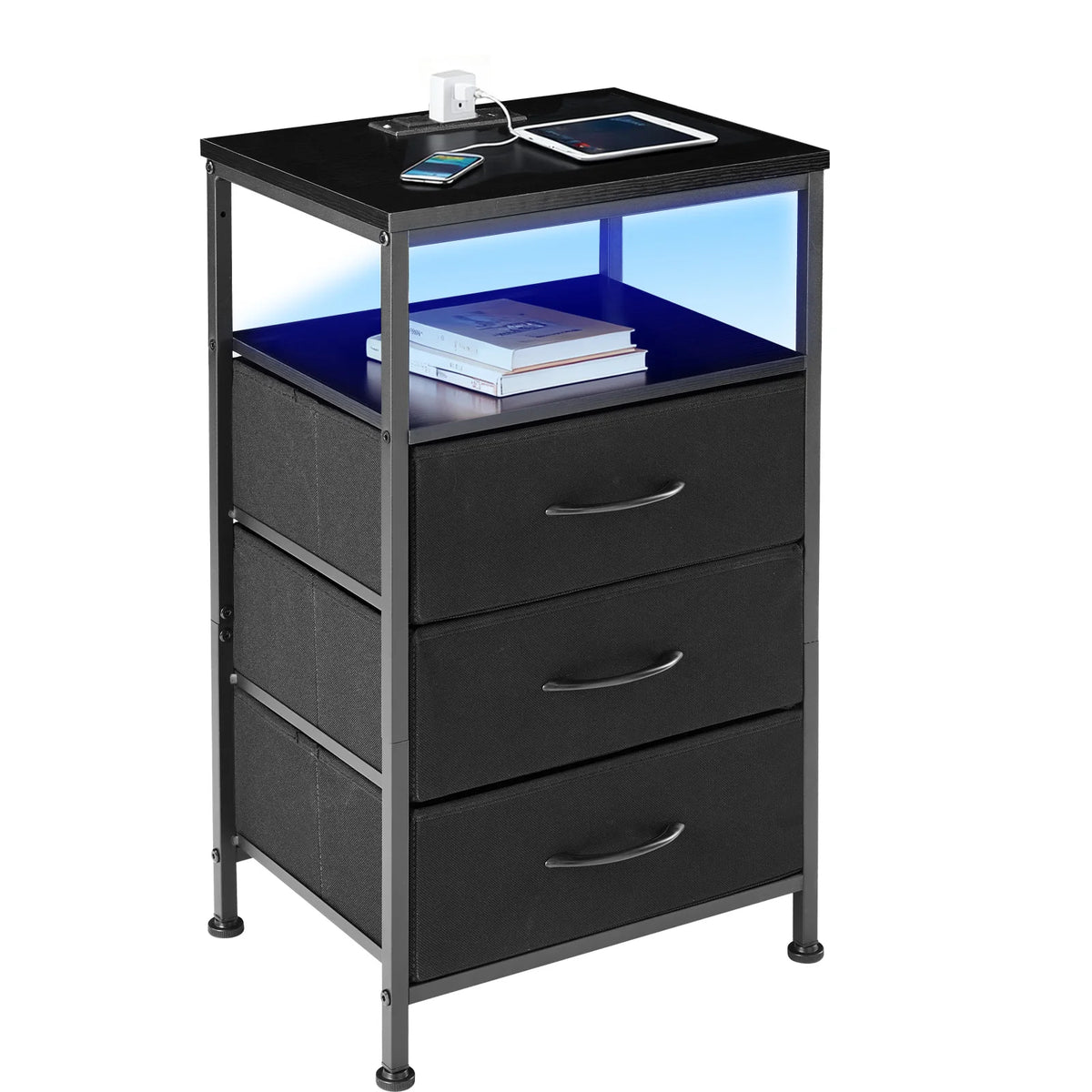 Three-Drawer Nightstand with Charging Station