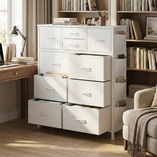 10-Drawer Fabric Storage Cabinet with Side Pocket