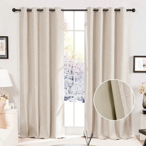Set of 2 52-Inch Faux-Linen Blackout Curtains
