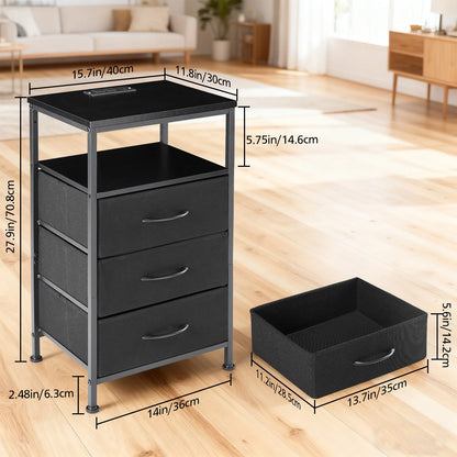 Three-Drawer Nightstand with Charging Station