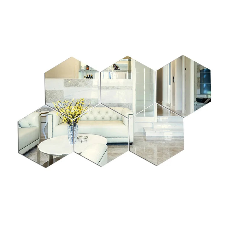 Set of 6/12 Hexagonal Mirror Wall Decals