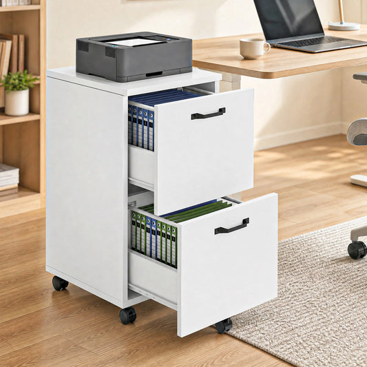 Two-Drawer Mobile Wood Storage Cabinet