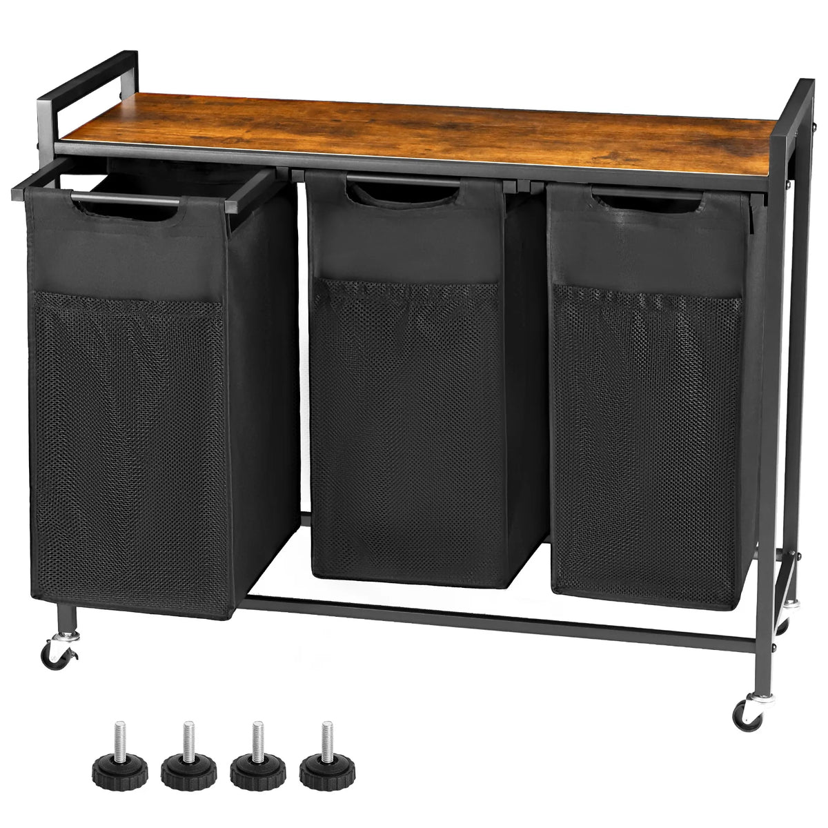 36-Inch Rolling Laundry Sorter Cabinet