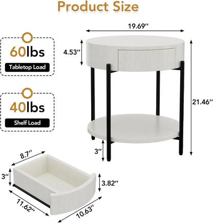 Round Bedside Table with Drawer