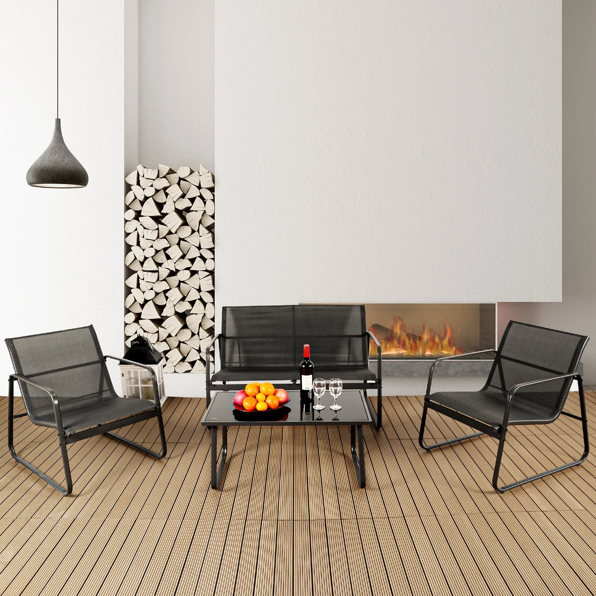 4-Piece Outdoor Patio Furniture Set with Table