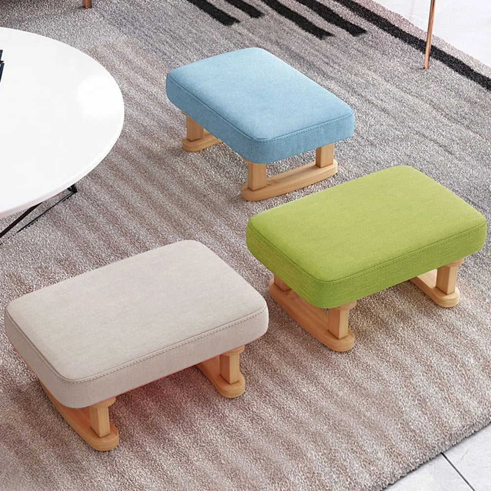 Solid Wood Rocking Footstool with Linen Cushion