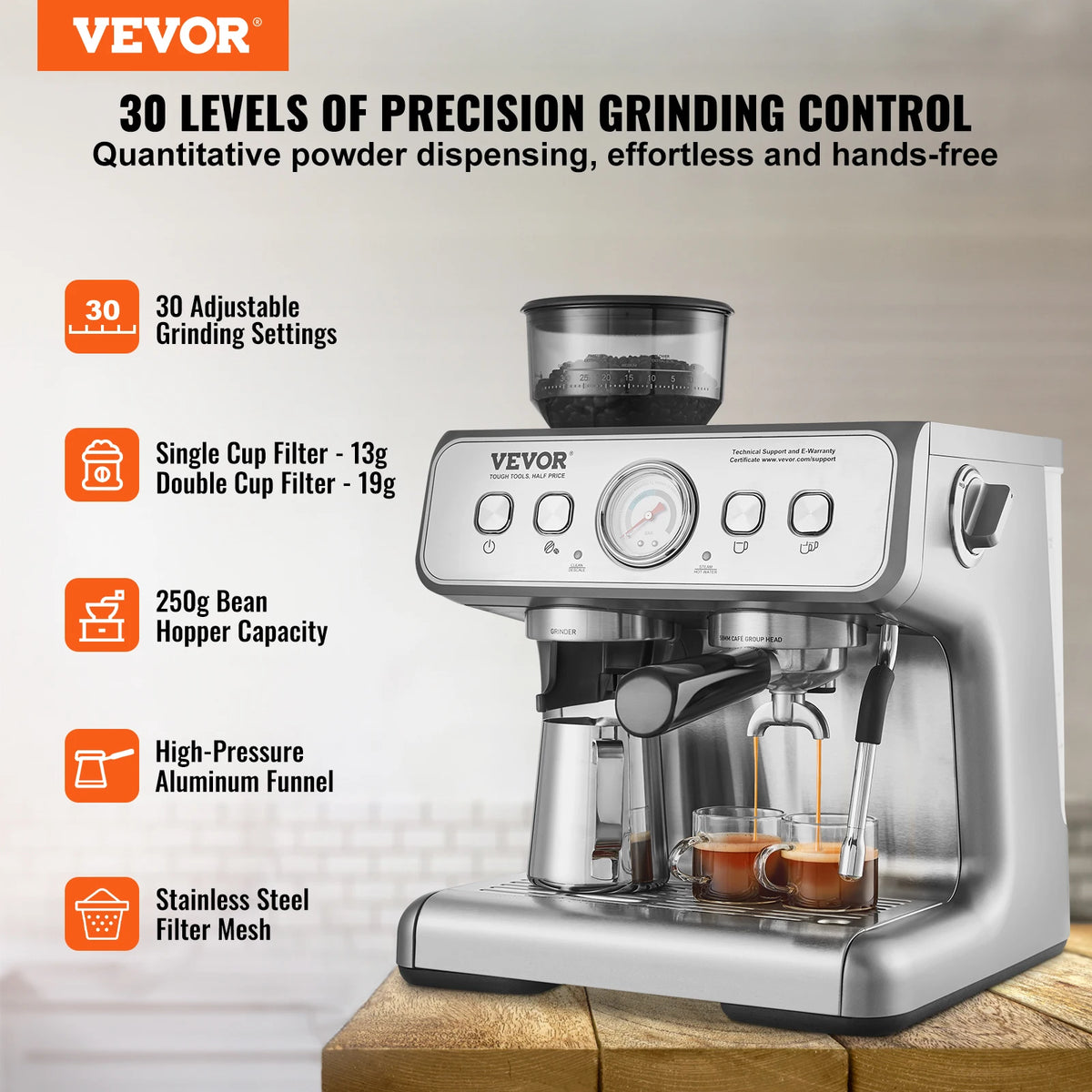 15-Bar Espresso Machine with Grinder and Milk Frother
