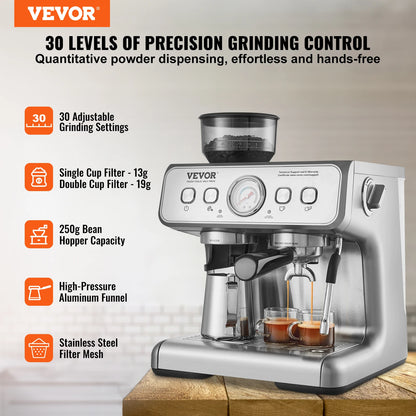 15-Bar Espresso Machine with Grinder and Milk Frother