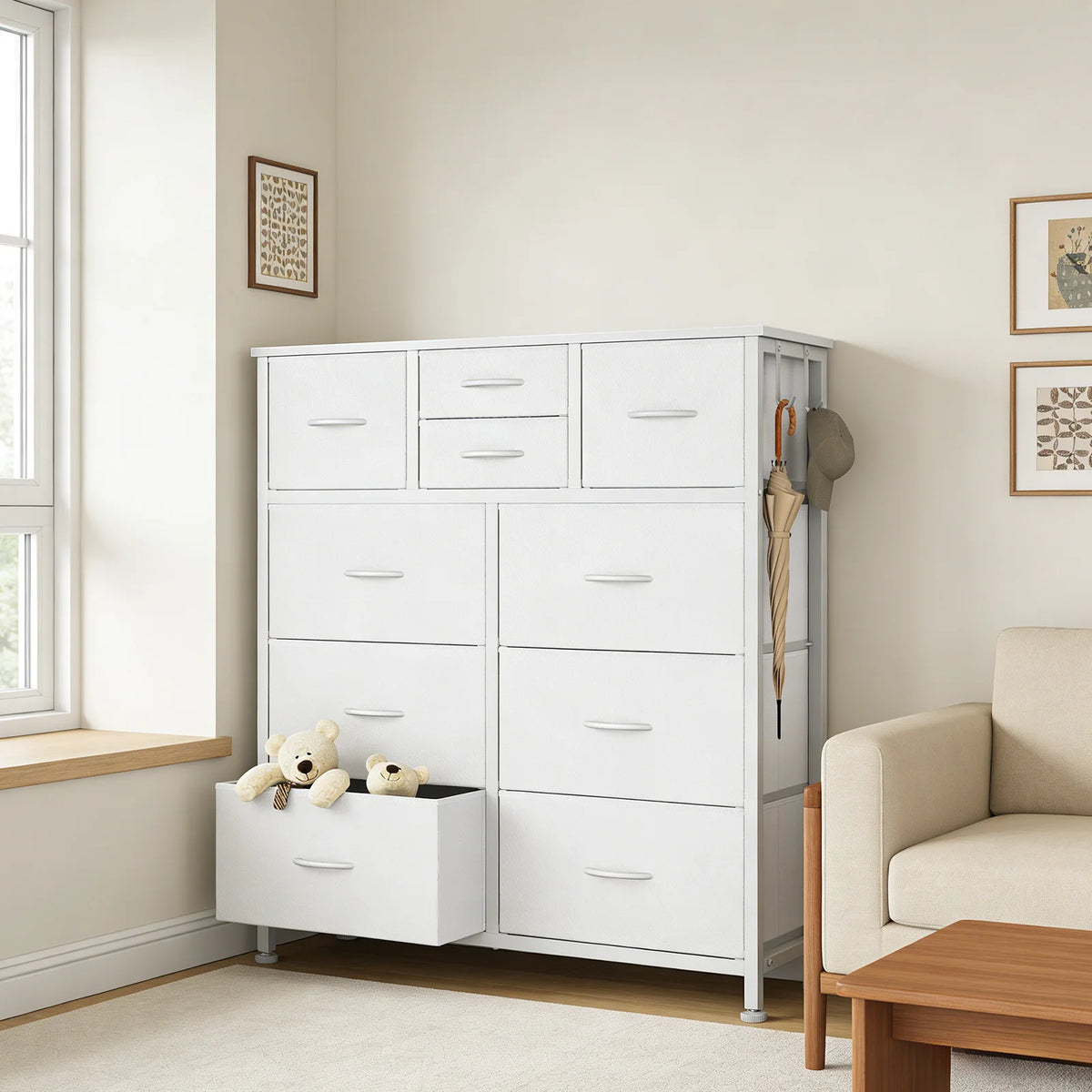 10-Drawer Fabric Storage Cabinet with Side Pocket