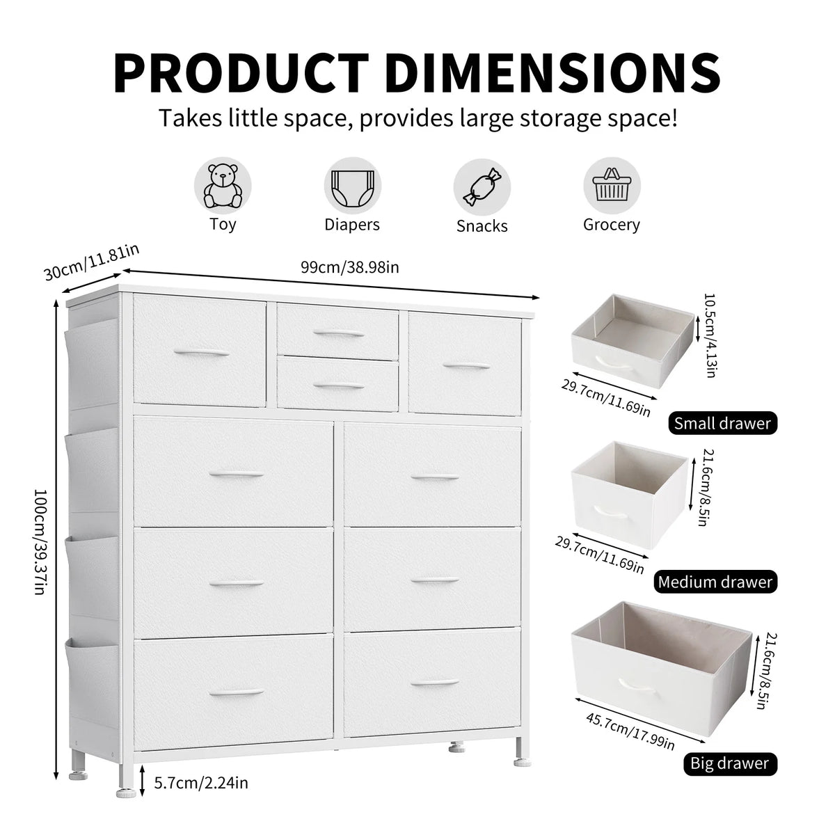 10-Drawer Fabric Storage Cabinet with Side Pocket