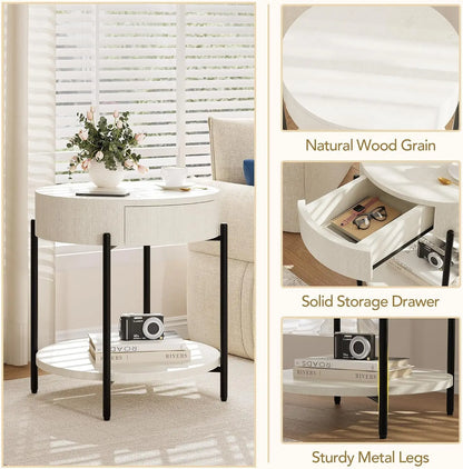Round Bedside Table with Drawer
