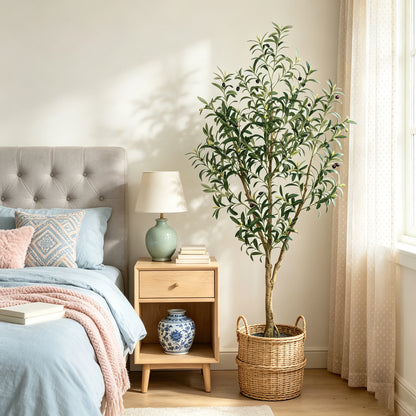 5.25–7.10-Foot Faux Olive Tree with Black Pot