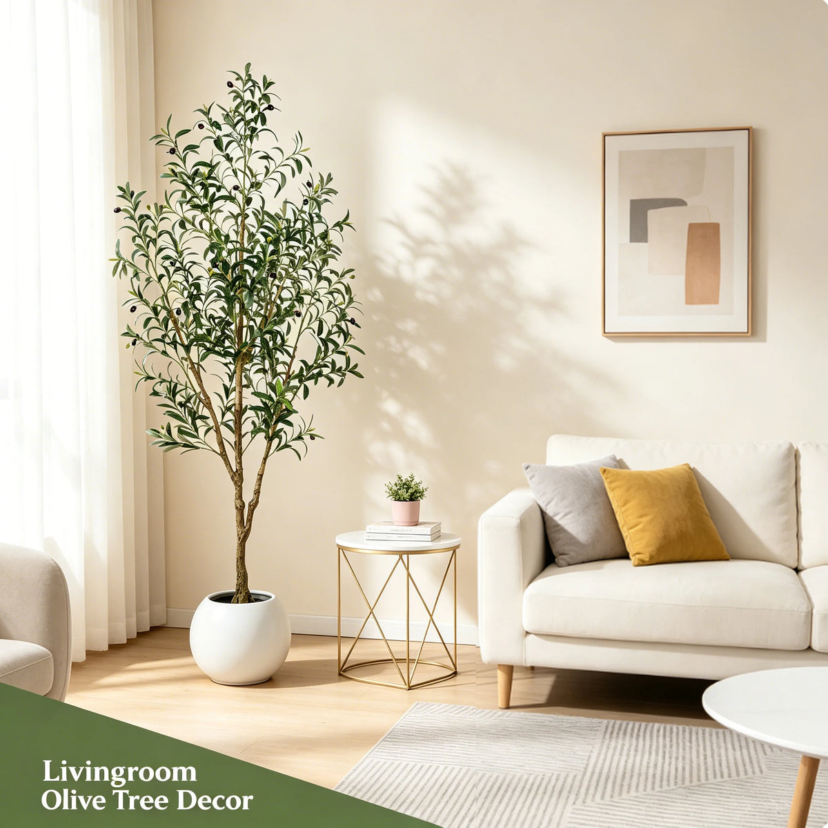 5.25–7.10-Foot Faux Olive Tree with Black Pot