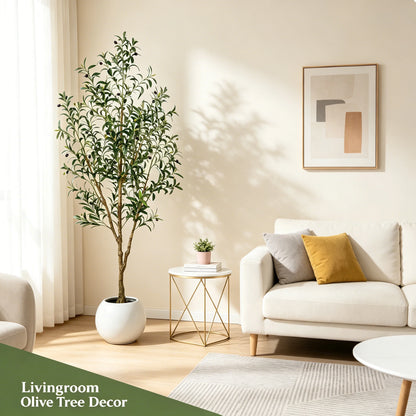 5.25–7.10-Foot Faux Olive Tree with Black Pot