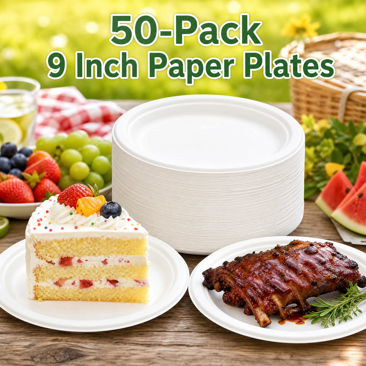 50-Pack 9-Inch Compostable Sugarcane Plates