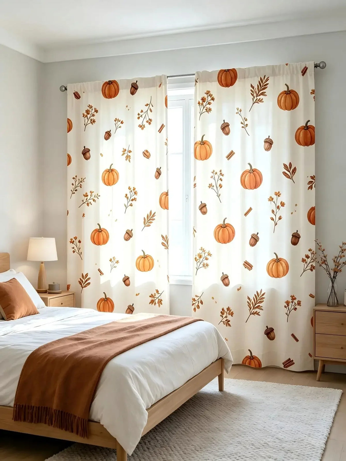 Set of 2 Pumpkin and Acorn Print Curtains