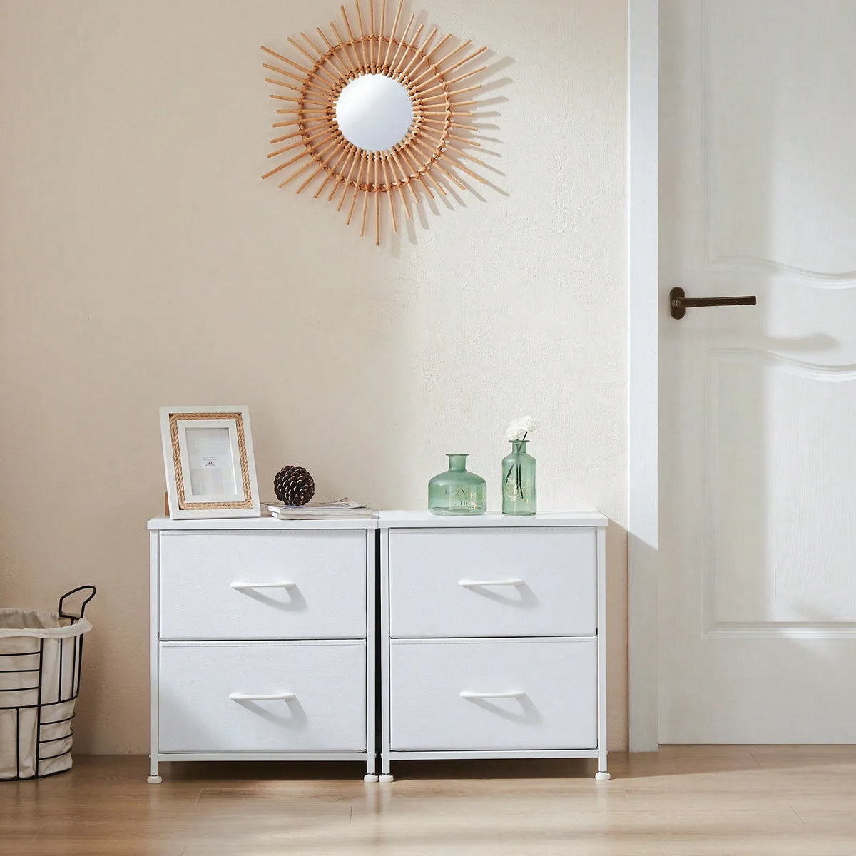 Set of 2 Two-Drawer Fabric Nightstands