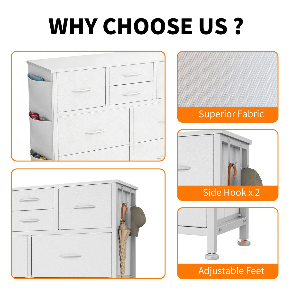 10-Drawer Fabric Storage Cabinet with Side Pocket