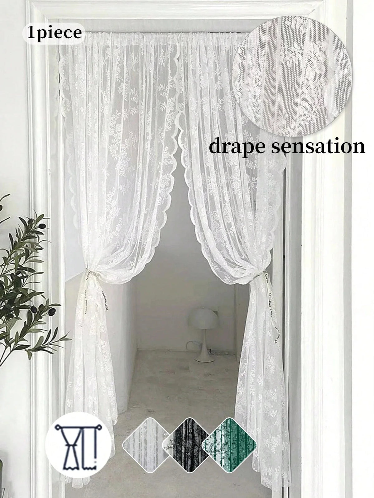 Vintage Embroidered Floral Lace Curtain Panel