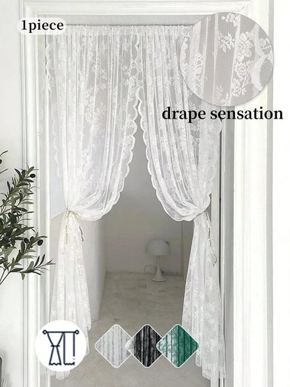 Vintage Embroidered Floral Lace Curtain Panel