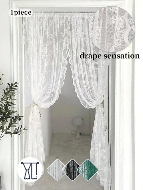 Vintage Embroidered Floral Lace Curtain Panel