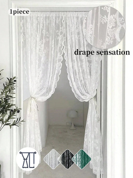 Vintage Embroidered Floral Lace Curtain Panel