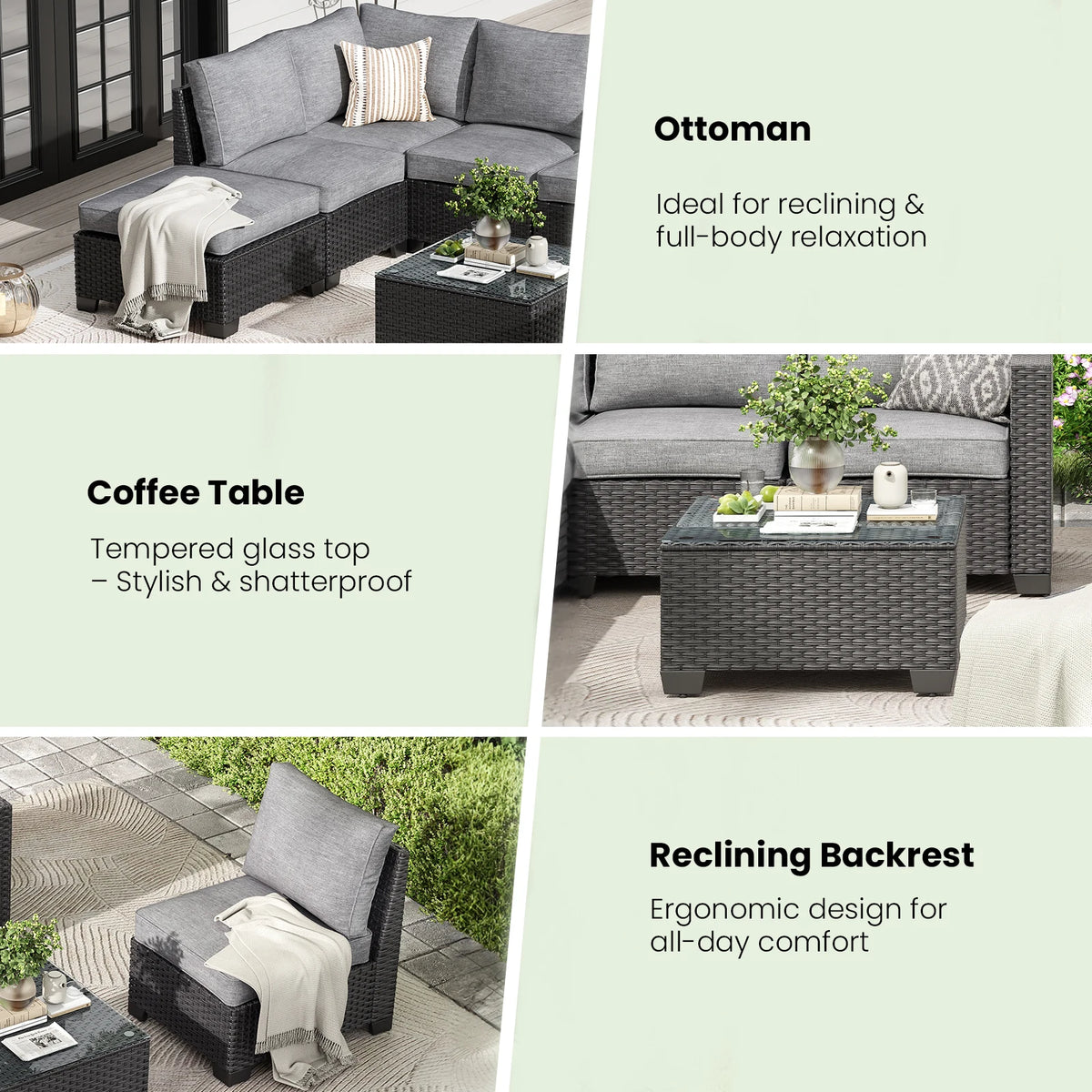 Patio Sectional Sofa Set with Ottoman
