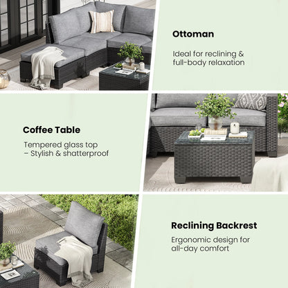 Patio Sectional Sofa Set with Ottoman