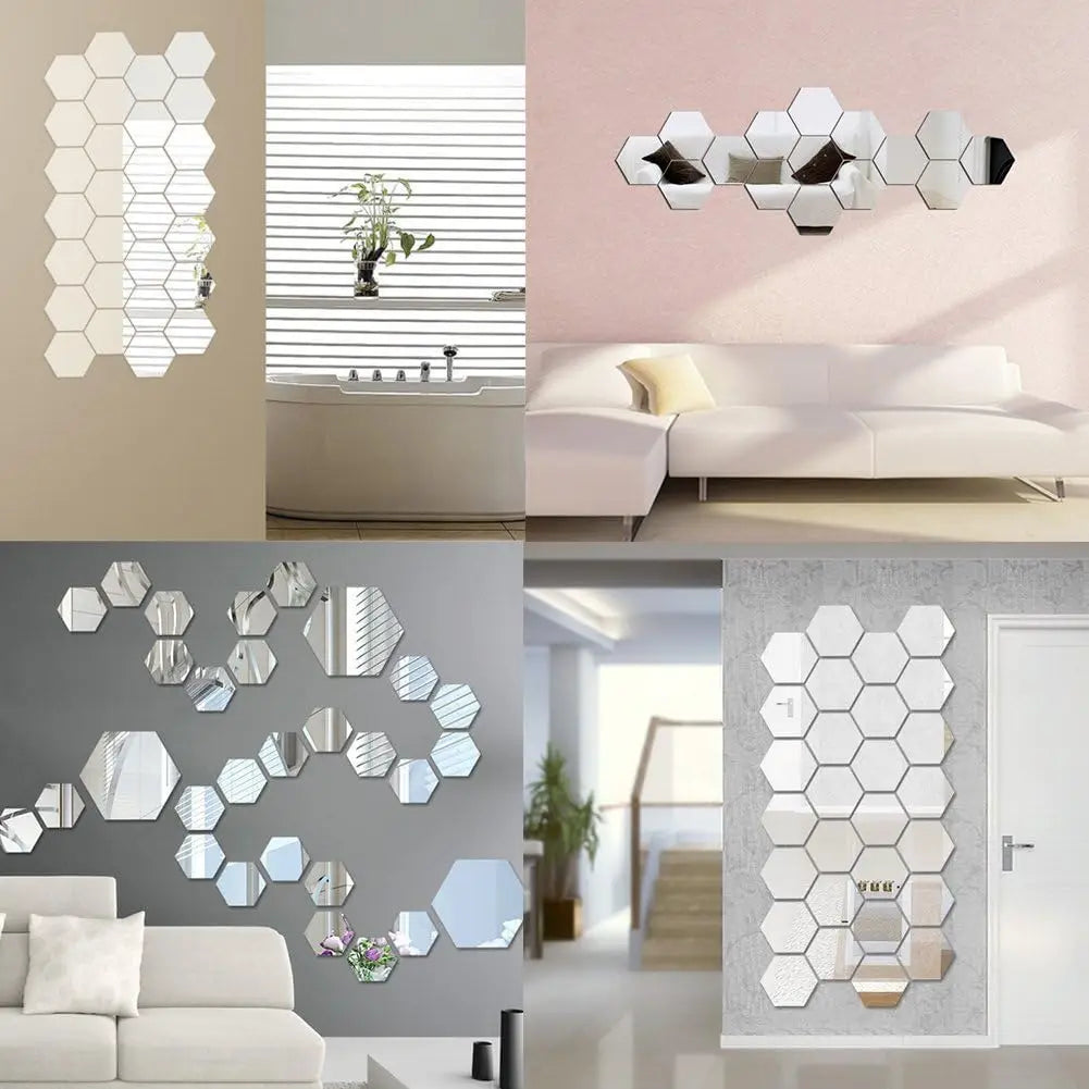 Set of 6/12 Hexagonal Mirror Wall Decals