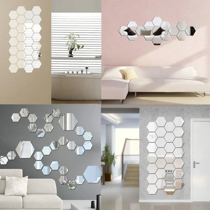 Set of 6/12 Hexagonal Mirror Wall Decals