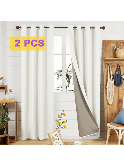 Set of 2 52-Inch Faux-Linen Blackout Curtains