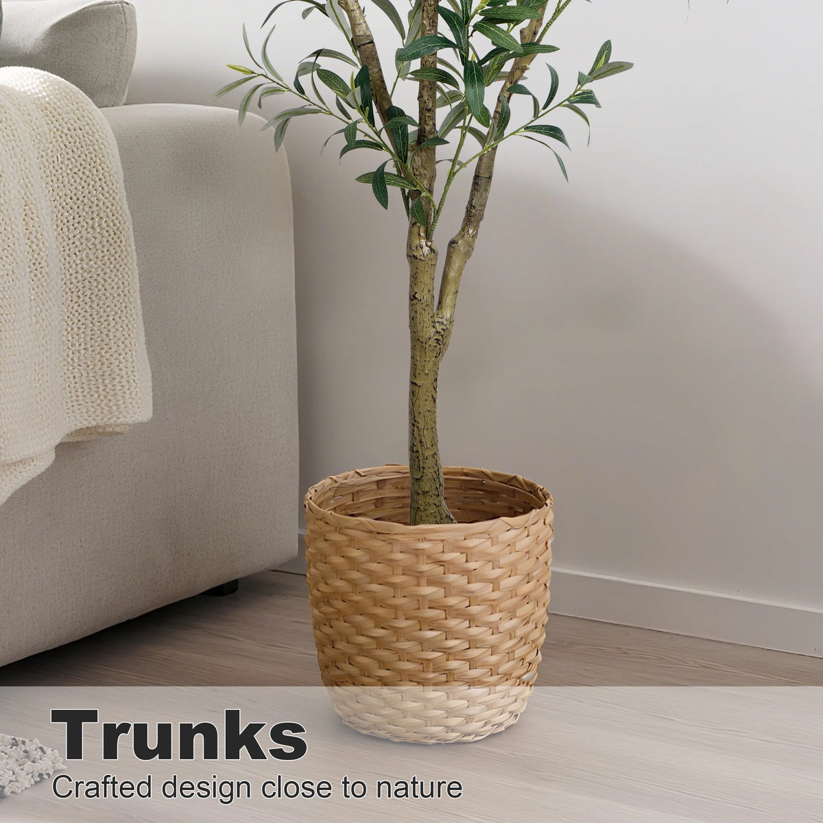 5.25–7.10-Foot Faux Olive Tree with Black Pot
