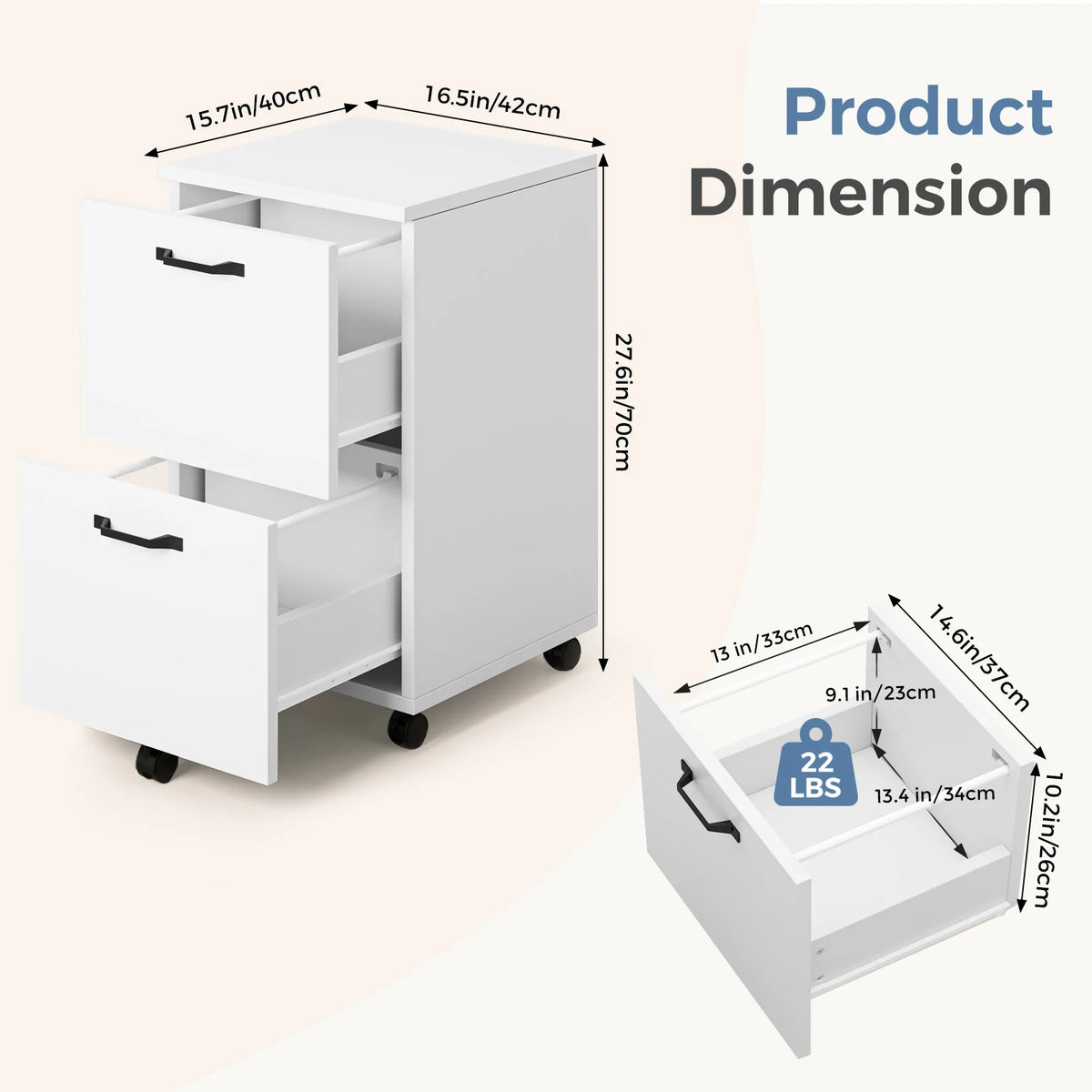 Two-Drawer Mobile Wood Storage Cabinet