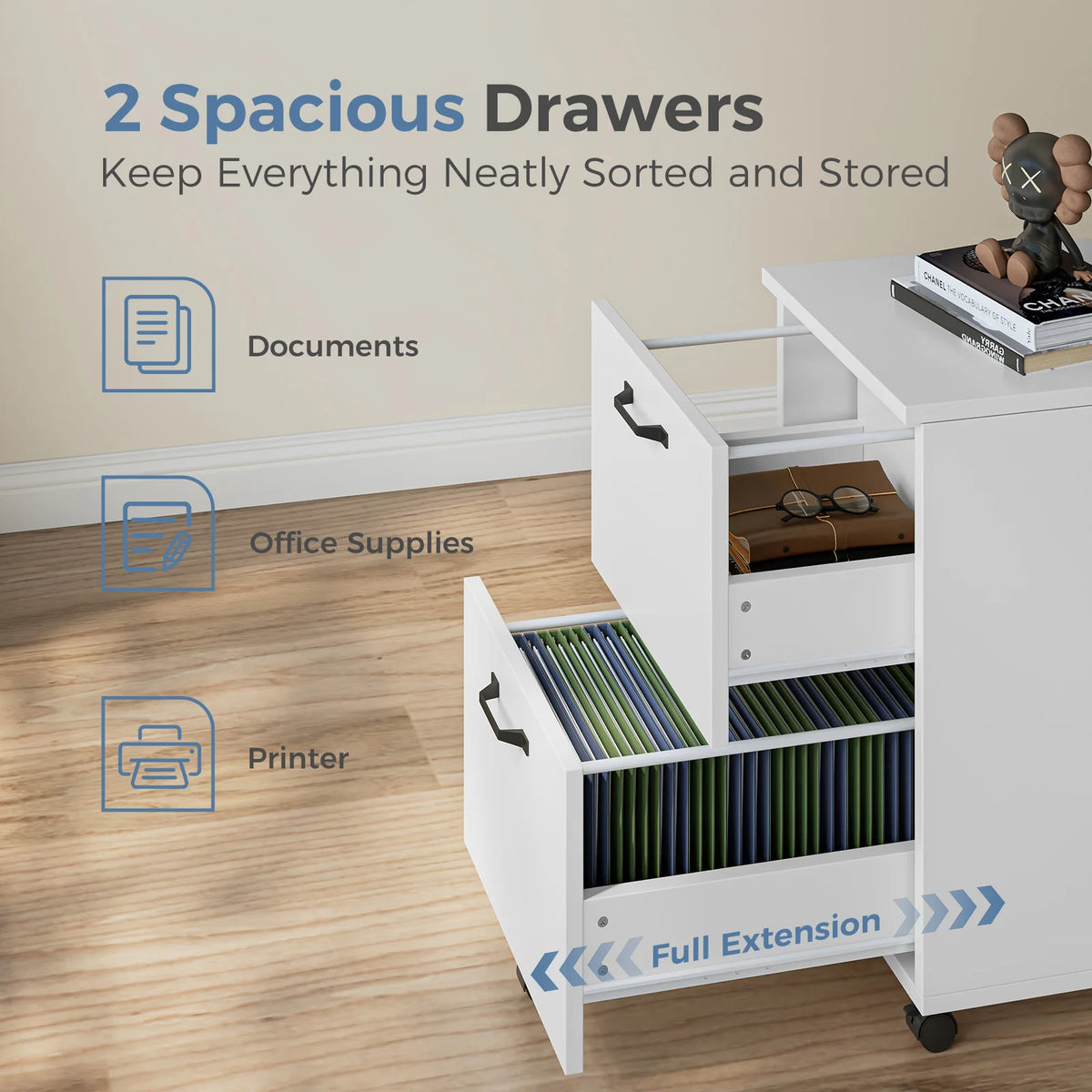 Two-Drawer Mobile Wood Storage Cabinet